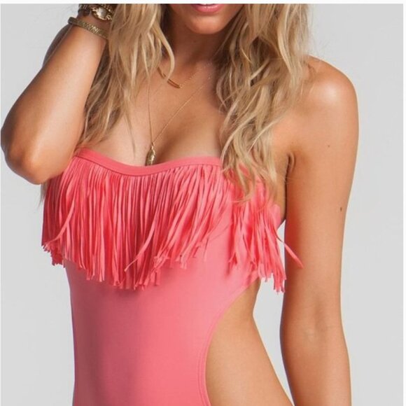 L*Space Free Love Fringe Cut Out One Piece Bathing Suit in Watermelon - Picture 2 of 11